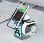 Valdus Pixel Dock 5-in-1 Wireless Charging 15W Station with Bluetooth Speaker, LED Clock & Pixel Art Display | Fast Charge for Phone, Watch & Earbuds